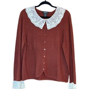 Willi Smith Lace Collar Button Front Knit Top NWT XL